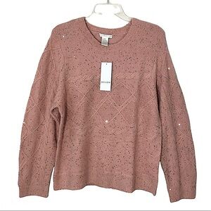 Design History Sequins Glitter Knitted Rose Sweater XXL